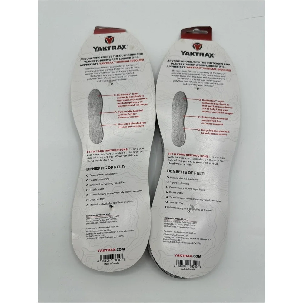 Lot 2 Yaktrax Thermal Insole Heat Rated to -13° Warm One Size Trim To‎ Fit NWT